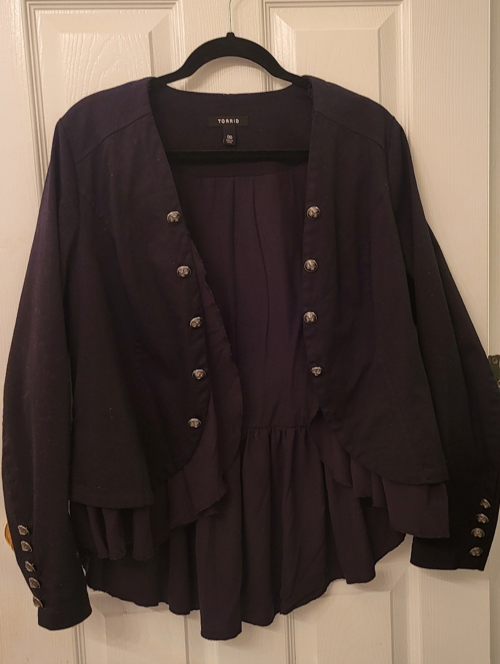 Torrid ruffled military-style jacket